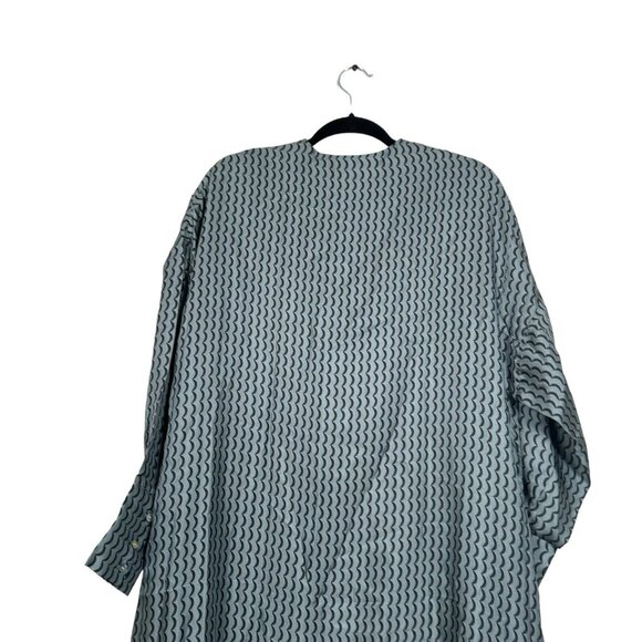ASCENO 100% Silk Button Up Long Shirt Dress Long Sleeve Sz XS Agave Wave Printed - Picture 8 of 12